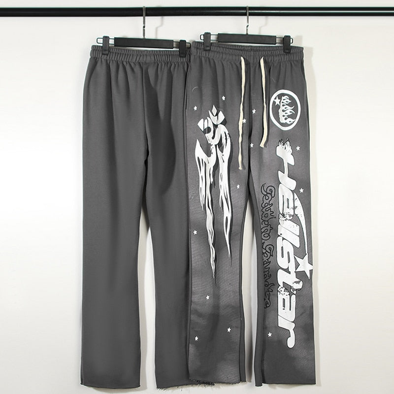 Hellstar Sweatpants High Quality Heavy Wool Fabric Flame Letter Print HELLSTAR High Street Hip Hop Loose Casual Pants Men Women