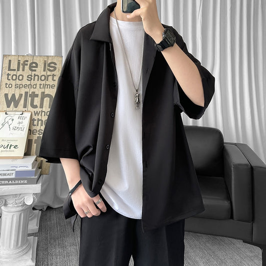 Solid Color Oversized Men's Shirts  Harajuku Men Casual Half Sleeve Shirt Tops Cool Summer Streetwear Man Blouse 6 Colors