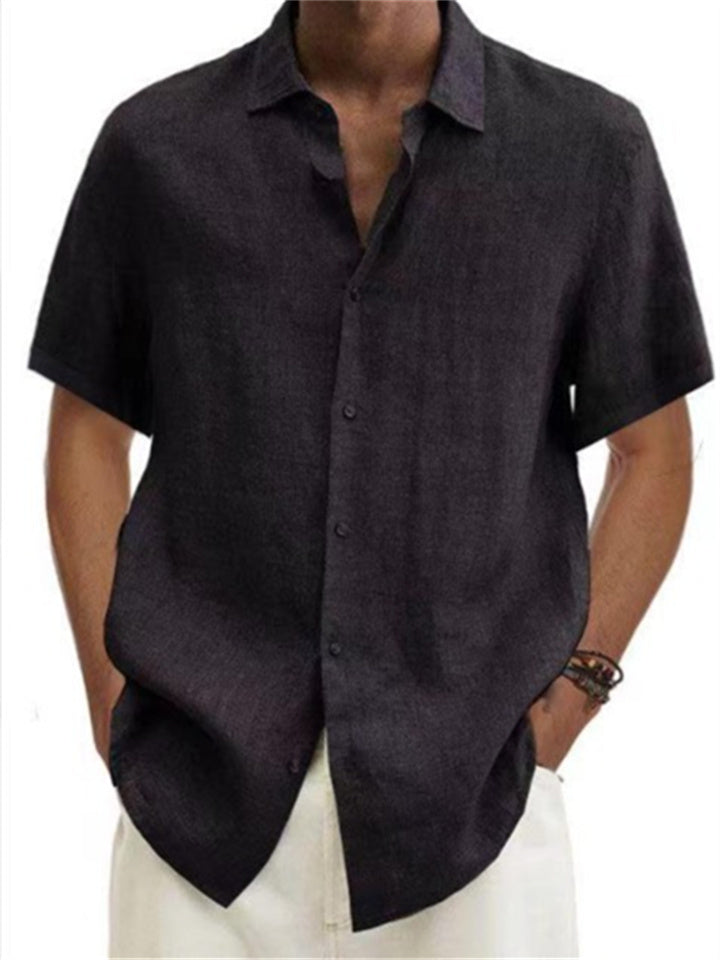 Men's Shirt Linen Shirt Casual Shirt Summer Shirt Beach Shirt Button Down Shirt Black White Blue Short Sleeve Plain Lapel Summer Casual Daily Clothing Apparel