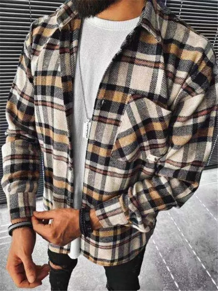 Foruwish - Mens Fashion Plaid Pattern Open Front Long Sleeve Coats