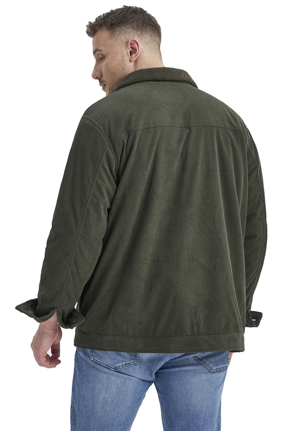 Foruwish - Men's Army Green Corduroy Jacket  For Men Dutton Ranch Thickened Polyester Sherpa Turndown Collar Jacket Coat