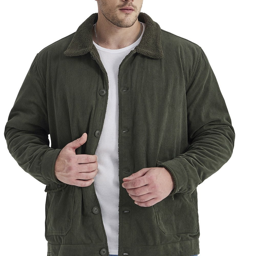 Foruwish - Men's Army Green Corduroy Jacket  For Men Dutton Ranch Thickened Polyester Sherpa Turndown Collar Jacket Coat