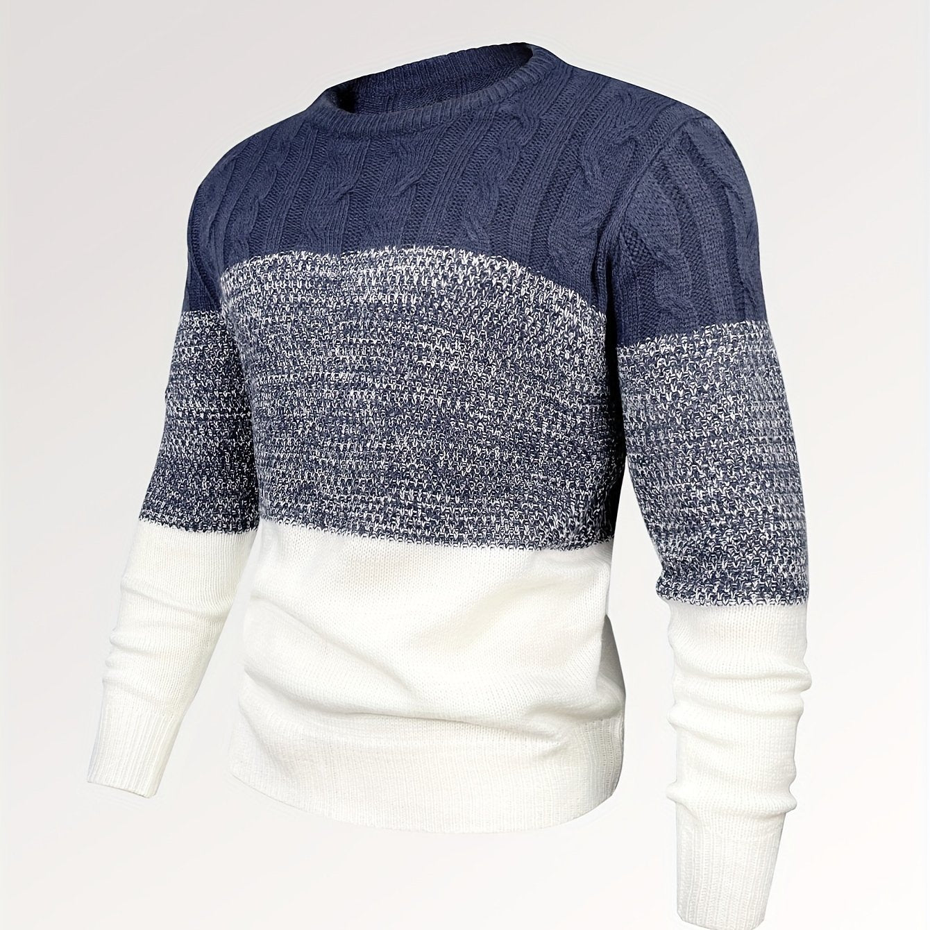 Foruwish - All Match Knitted Cable Sweater, Men's Casual Warm Slightly Stretch Crew Neck Pullover Sweater For Men Fall Winter