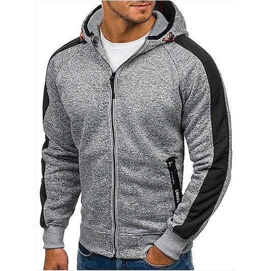 Men's Hoodie Full Zip Hoodie Jacket Outerwear Black Light Grey Dark Gray Hooded Color Block Patchwork Sports & Outdoor Daily Holiday Cool Casual Thin fleece Fall & Winter Clothing Apparel Hoodies