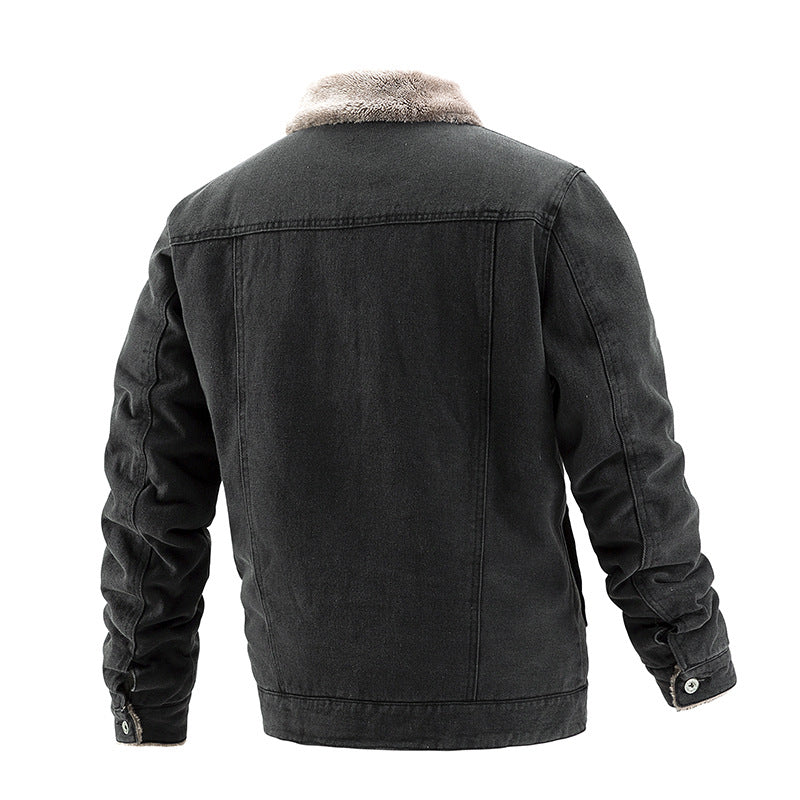 Foruwish - Winter Warm Denim Jacket Sherpa Lined Turn Down Collar Plus Fleece for Modern Cowboy