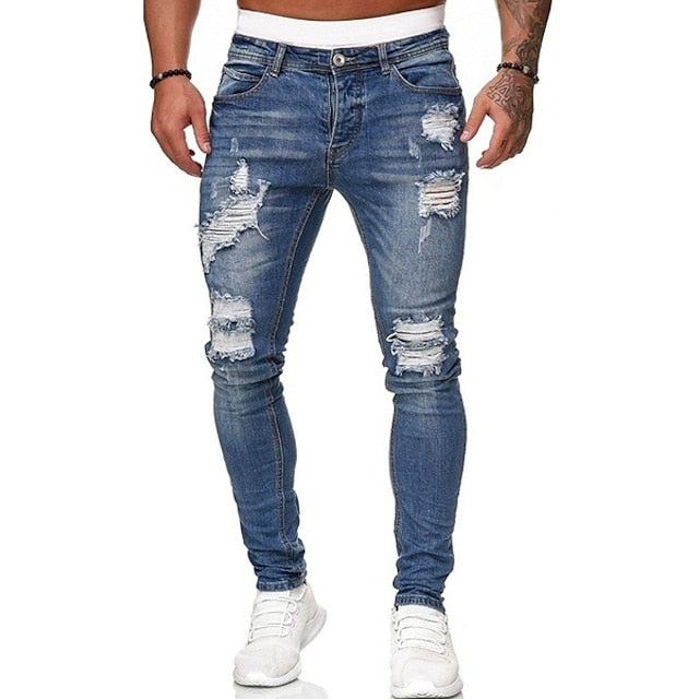 Men's Jeans Tapered pants Trousers Distressed Jeans Ripped Jeans Pocket Ripped Comfort Daily Going out Streetwear Classic Black Blue Stretchy