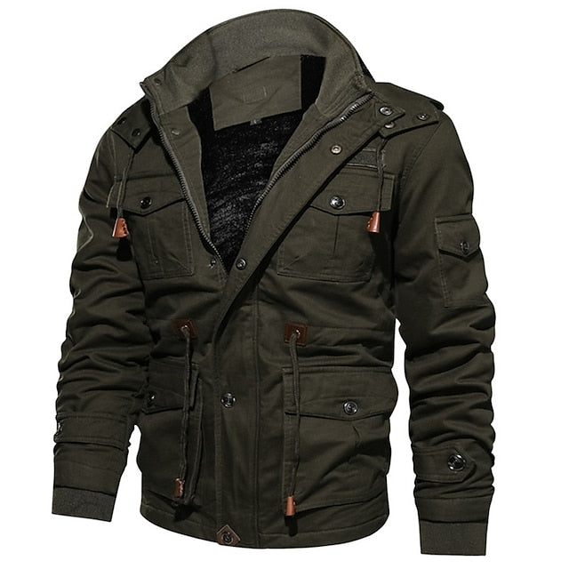 Men's Winter Jacket Winter Coat Work Jacket Street Casual Fall Winter Cotton ArmyGreen Black khaki Jacket