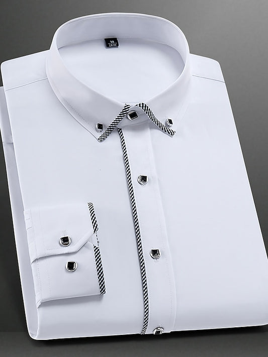 Men's Casual Shirt Dress Shirt Button Down Shirt Collared Shirt Tuxedo Shirts Light Pink Black-White White Long Sleeve Graphic Prints Turndown Spring Autumn / Fall Wedding Party Clothing Apparel