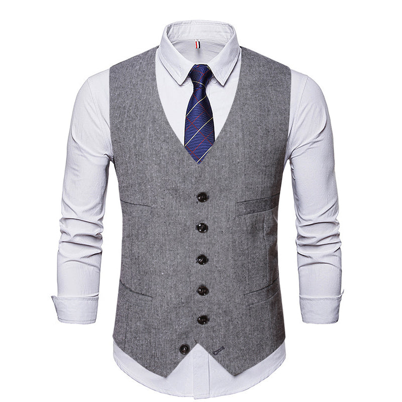 Foruwish - Single-breasted V-neck Vest Men's Suit Solid Color British Style Vest