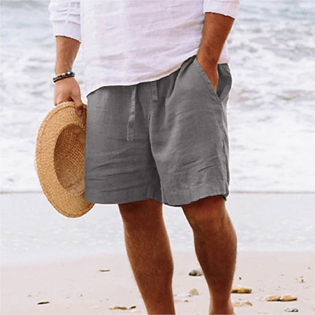 Men's Shorts Linen Shorts Summer Shorts Drawstring Elastic Waist Straight Leg Plain Comfort Breathable Short Daily Beach Linen / Cotton Blend Fashion Chic & Modern Black Yellow Micro-elastic