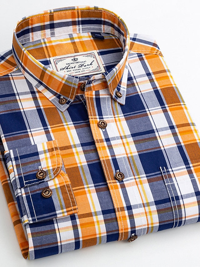 Men's Dress Shirt Plaid Shirt Button Down Shirt Collared Shirt B C D Long Sleeve Plaid / Check Turndown Spring &  Fall Wedding Work Clothing Apparel Button-Down