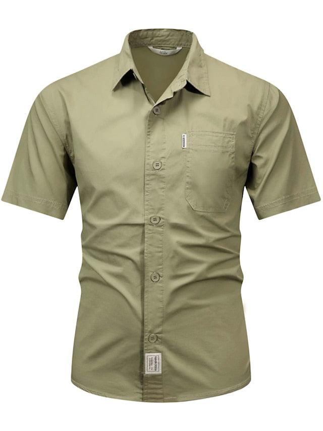 Men's Casual Shirt White Light Green Blue Green khaki Short Sleeves Solid / Plain Color Lapel Daily Wear Basic Clothing Apparel Modern Contemporary