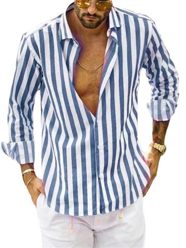 Men's Shirt Button Up Shirt Casual Shirt Summer Shirt Beach Shirt Yellow Pink Blue Sky Blue Green Long Sleeve Striped Lapel Street Vacation Print Clothing Apparel Fashion Leisure Hawaiian