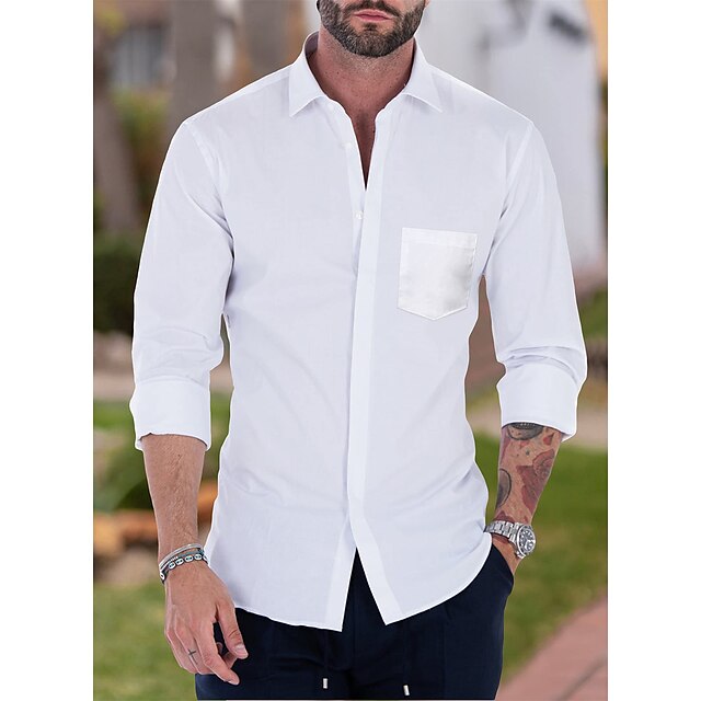 Men's Button Up Shirt Dress Shirt Collared Shirt French Cuff Shirts Black White Pink Long Sleeve Waves Turndown All Seasons Wedding Work Clothing Apparel Button-Down