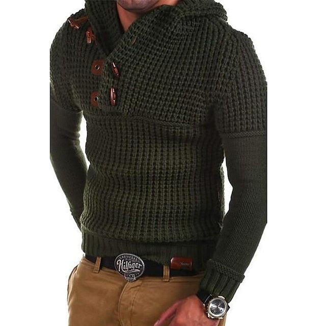 Men's Sweater Pullover Knit Solid Colored Hoodie Sweaters Clothing Apparel Winter Army Green Dark Gray S M L