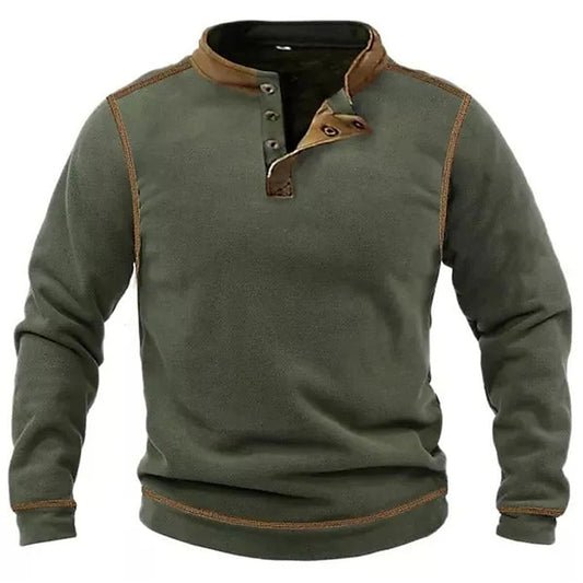 Men's Sweatshirt Army Green Henley Plain Patchwork Sports & Outdoor Daily Holiday Streetwear Basic Casual Spring &  Fall Clothing Apparel Hoodies Sweatshirts