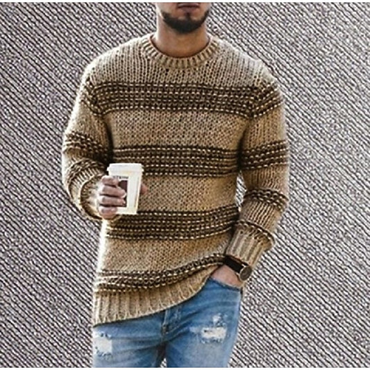 Men's Sweater Pullover Knit Knitted Striped Crew Neck Stylish Vintage Style Daily Clothing Apparel Winter Fall Black Blue S M L