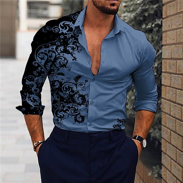Men's Shirt Floral Print Long Sleeve Button-Down Tops Turndown Green Black Blue Red Brown Daily Holiday Fashion Casual Breathable