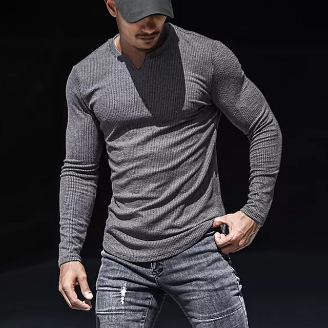 Men's T shirt Tee Long Sleeve Shirt Plain V Neck Street Sports Long Sleeve Clothing Apparel Fashion Designer Casual Comfortable