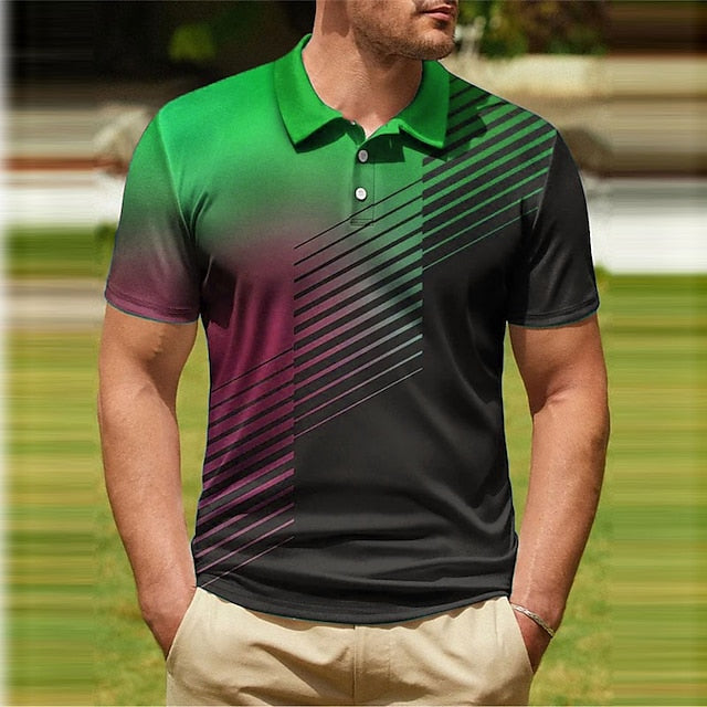 Men's Polo Shirt Golf Shirt Gradient Graphic Prints Geometry Turndown Black and Red Sea Blue Black White Yellow Outdoor Street Short Sleeves Button-Down Print Clothing Apparel Fashion Designer Casual