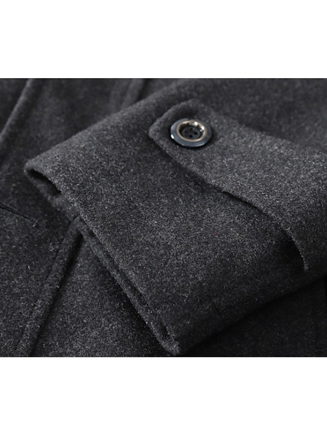 Men's Winter Coat Wool Coat Overcoat Business Camping & Hiking Winter Wool Windproof Warm Outerwear Clothing Apparel Basic Essential Solid Colored Turndown