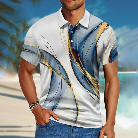 Men's Button Up Polos Lapel Polo Polo Shirt Golf Shirt Gradient Graphic Prints Linear Turndown Blue Dark Blue Gray+Blue Blue+Blue Light Blue Outdoor Street Short Sleeves Print Clothing Apparel Sports