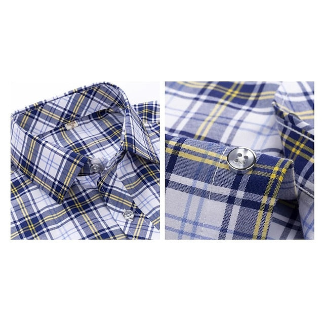 Men's Button Up Shirt Dress Shirt Plaid Shirt Collared Shirt Sea Blue Red Navy Blue Short Sleeve Plaid / Check Turndown Summer Spring Wedding Casual Clothing Apparel