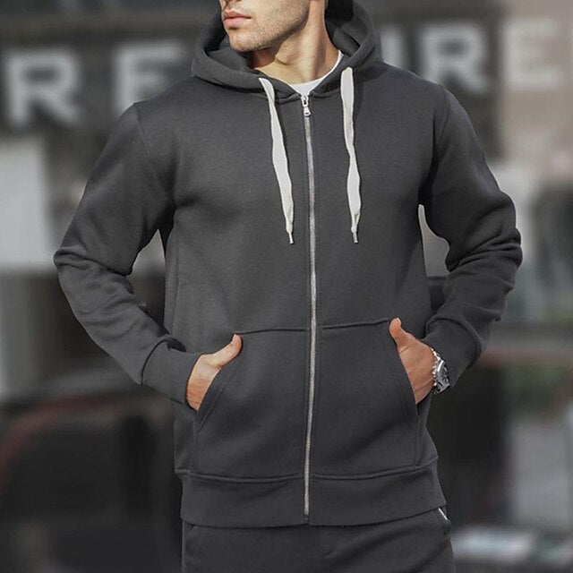 Men's Hoodie Full Zip Hoodie Jacket White Light Grey Dark Gray Hooded Plain Sports & Outdoor Daily Holiday Streetwear Cool Casual Spring &  Fall Clothing Apparel Hoodies Sweatshirts