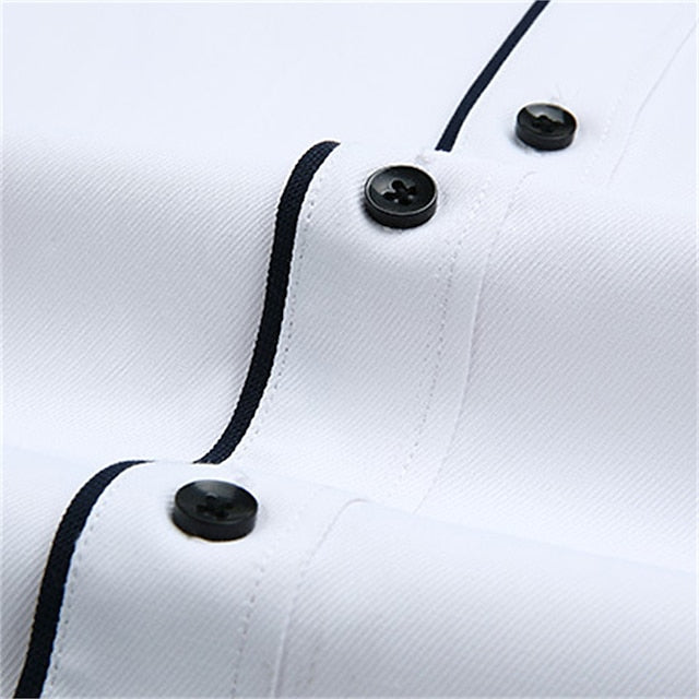 Men's Dress Shirt Black-White Black White Long Sleeve Stripes and Plaid Square Neck Spring &  Fall Wedding Daily Wear Clothing Apparel Print