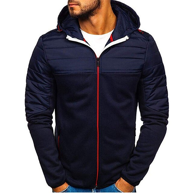 Men's Hoodie Full Zip Hoodie Jacket Outerwear Black Navy Blue Gray Hooded Color Block Patchwork Sports & Outdoor Daily Holiday Streetwear Cool Casual Fall & Winter Clothing Apparel Hoodies