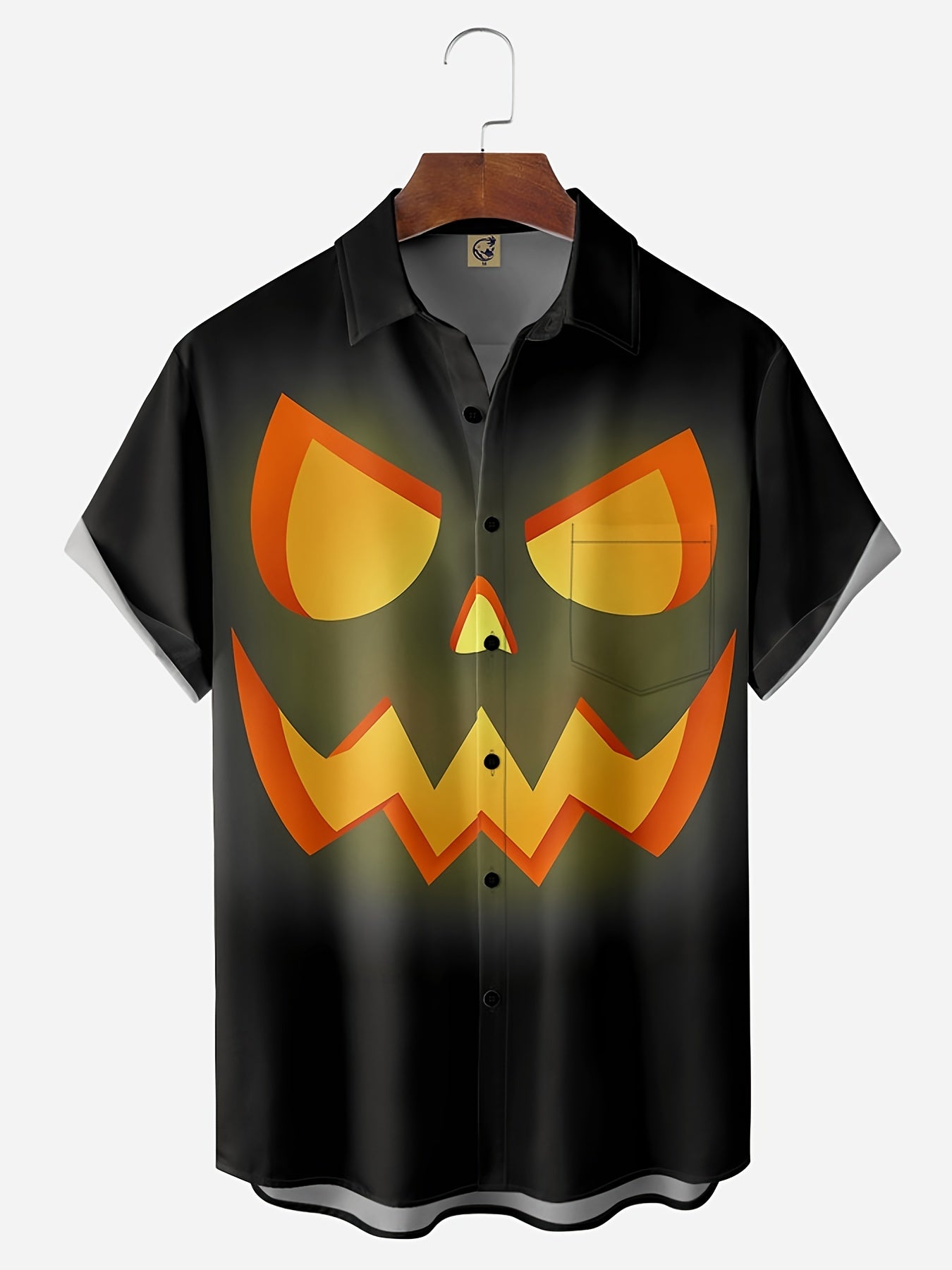 Men's Halloween Print Short Sleeve Lapel Shirt Vintage Bowling Shirt