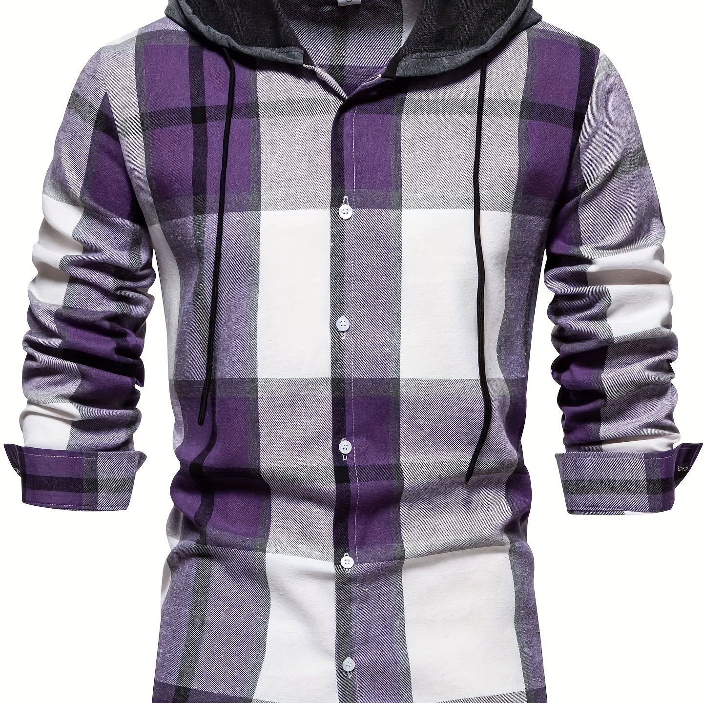 2023 Spring And Autumn New Men's Loose Hooded Plaid Shirt