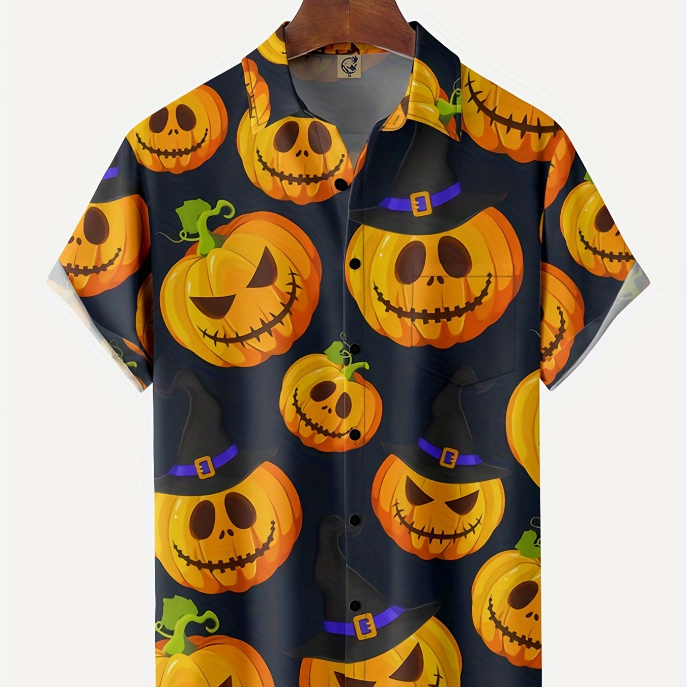 Men's Halloween Print Short Sleeve Lapel Shirt Vintage Bowling Shirt