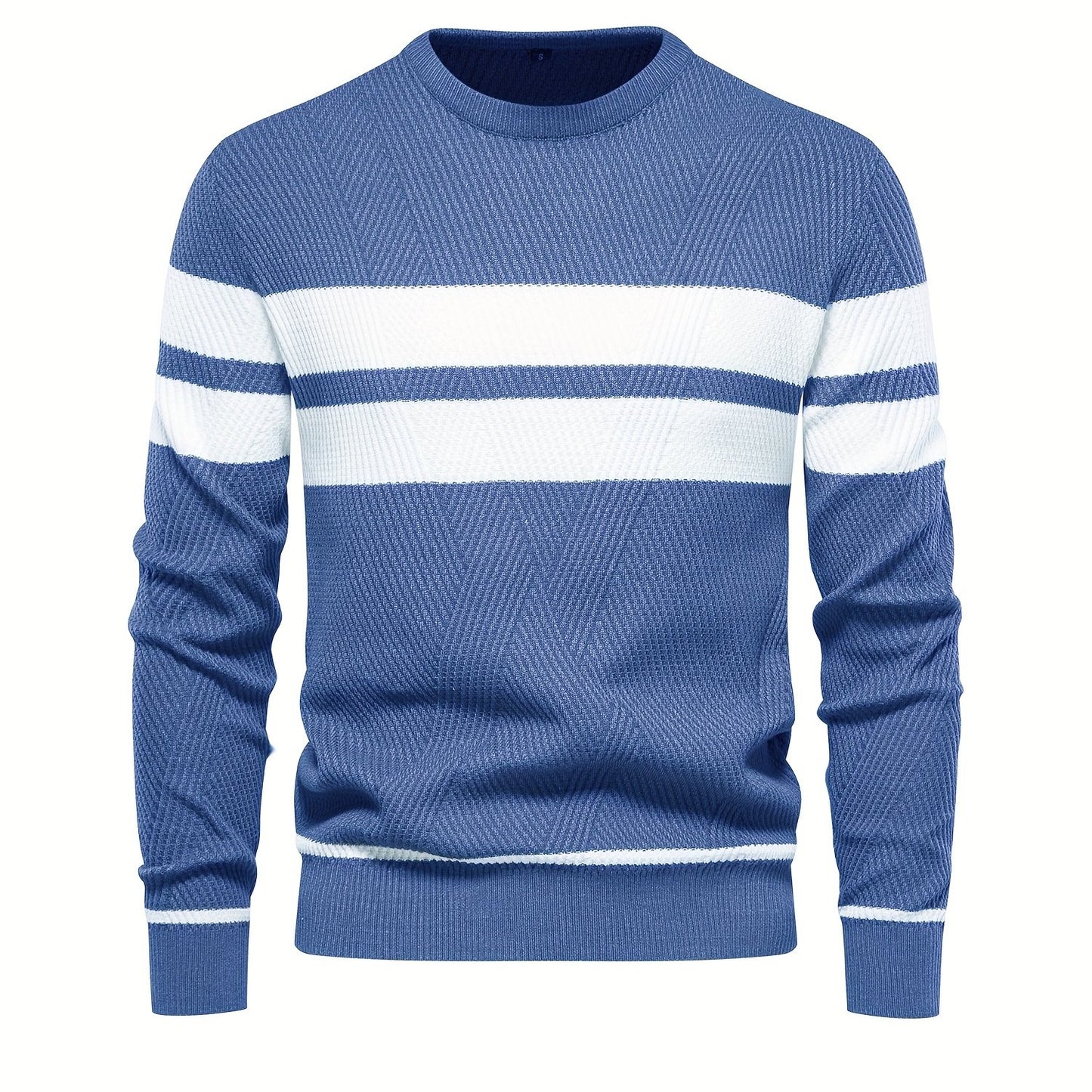 Foruwish - All Match Knitted Striped Pattern Sweater, Men's Casual Warm Slightly Stretch Crew Neck Pullover Sweater For Men Fall Winter