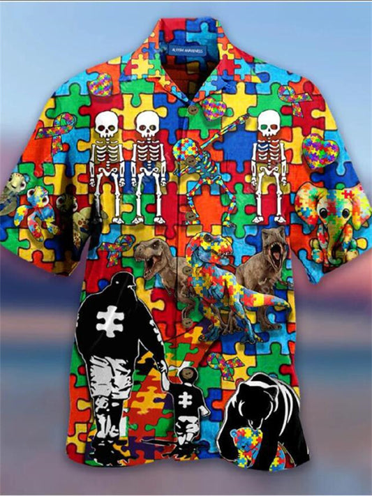 Men's Shirt Summer Hawaiian Shirt Graphic Prints Hippie Bus Turndown Light Yellow Blue-Green Black Light Green Purple Casual Hawaiian Short Sleeve Button-Down Print Clothing Apparel Tropical Fashion