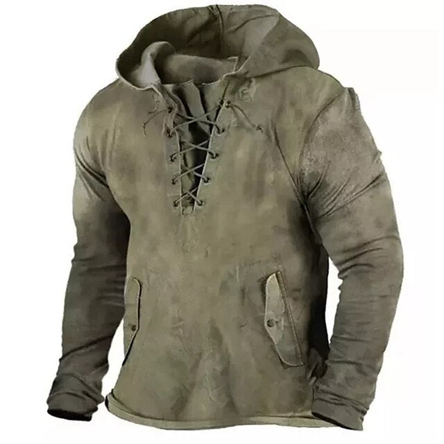 Men's Hoodie Brown Gray Hooded Plain Lace up Sports & Outdoor Daily Holiday Vintage Cool Casual Spring &  Fall Clothing Apparel Hoodies Sweatshirts