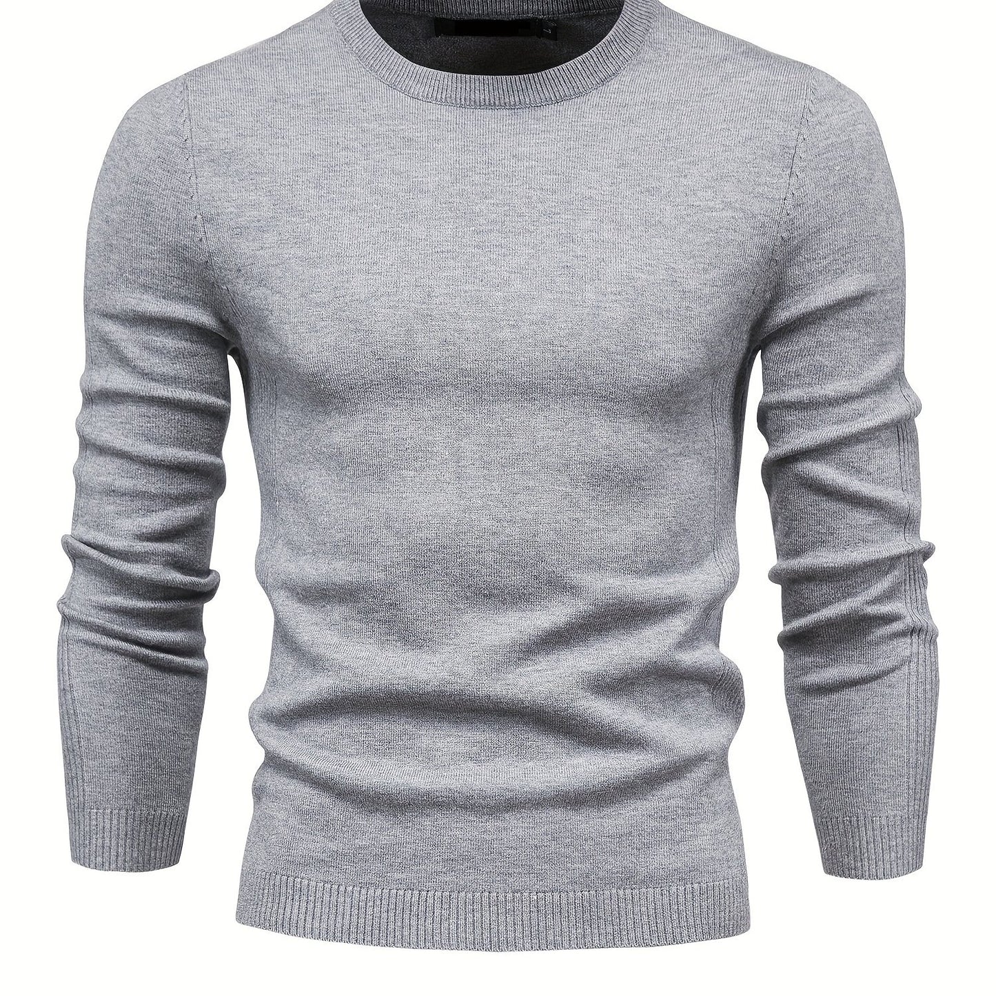 Foruwish - Men's Solid Color Crew Neck Slim Fit Knit Sweater