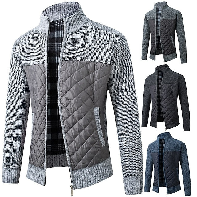 Men's Sweater Cardigan Sweater Zip Sweater Sweater Jacket Fleece Sweater Knit Zipper Color Block Stand Collar Stylish Holiday Clothing Apparel Fall Winter Black Burgundy XS S M