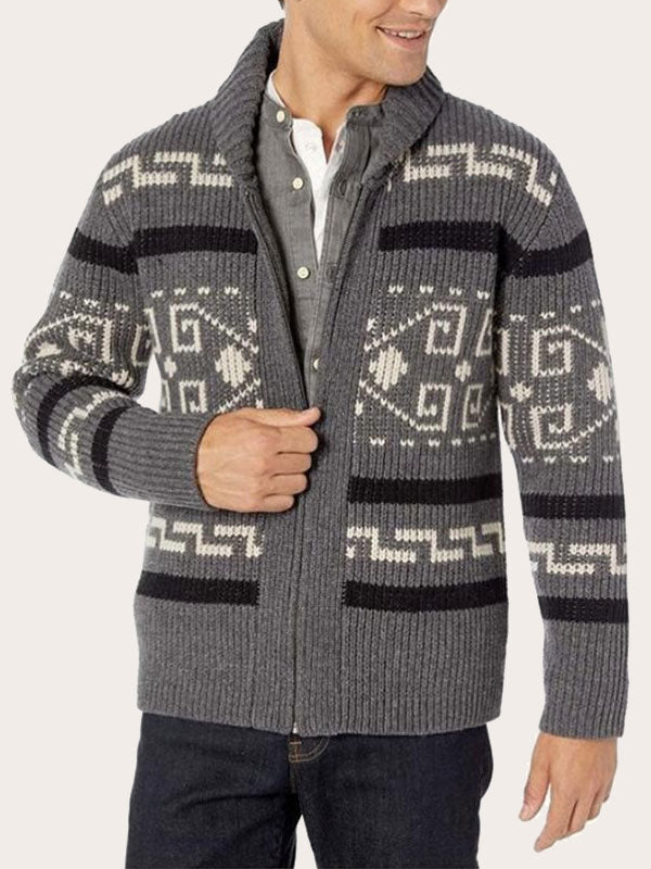 Foruwish - Patchwork Standard Color Block Zipper Men's Aztec Sweater