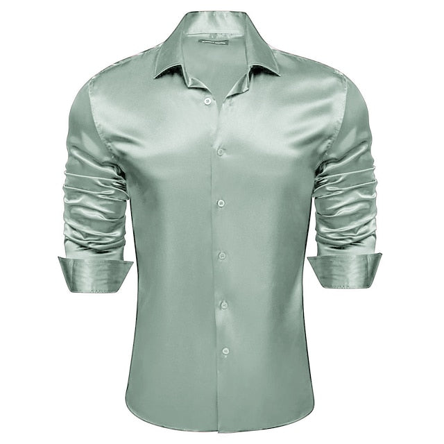 Men's Dress Shirt Wine Light Green Army Green Long Sleeve Turndown Spring Fall Wedding Going out Clothing Apparel