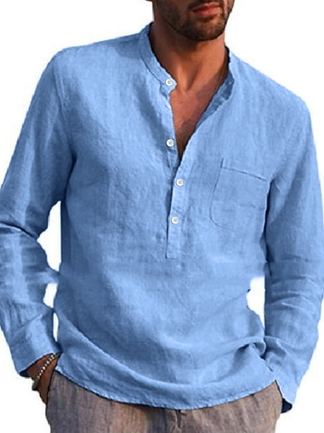 Men's Summer Shirt Beach Shirt Light Blue Wine Red Black Long Sleeve Solid Color Collar Summer Spring Street Hawaiian Clothing Apparel