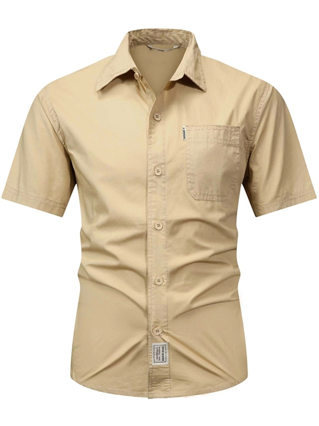 Men's Casual Shirt White Light Green Blue Green khaki Short Sleeves Solid / Plain Color Lapel Daily Wear Basic Clothing Apparel Modern Contemporary