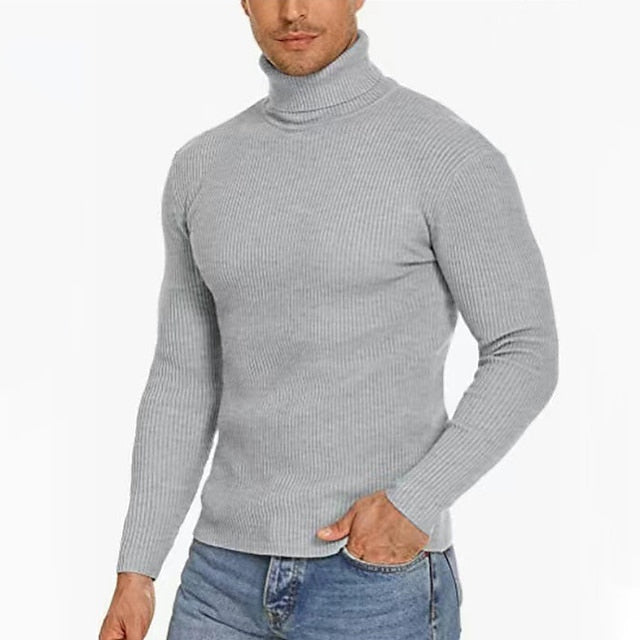 Men's Sweater Pullover Ribbed Knit Cropped Knitted Plain Turtleneck Fashion Streetwear Outdoor Going out Clothing Apparel Fall & Winter Wine Black M L XL
