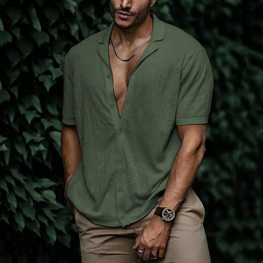 Men's Linen Shirt Summer Shirt Beach Shirt Black White Light Green Short Sleeve Plain Cuban Collar Summer Spring Hawaiian Holiday Clothing Apparel Button-Down