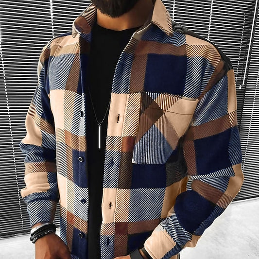 Men's Flannel Shirt Shirt Jacket Shacket Blue Brown Dark Gray Long Sleeve Tartan Turndown Spring &  Fall Street Daily Clothing Apparel Button-Down