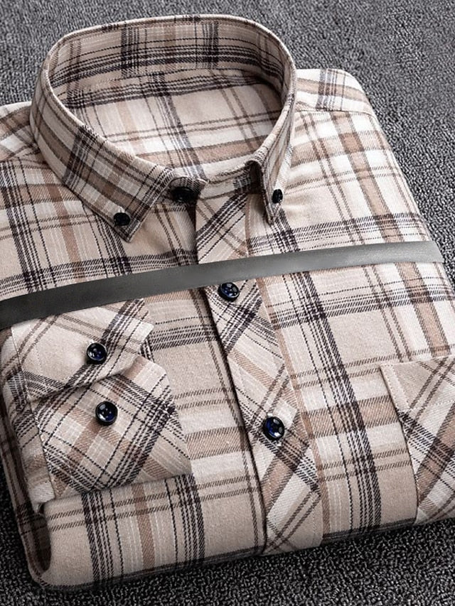 Men's Button Up Shirt Dress Shirt Plaid Shirt Collared Shirt A B C Long Sleeve Tartan Collar Spring Winter Wedding WorkWear Clothing Apparel Button-Down