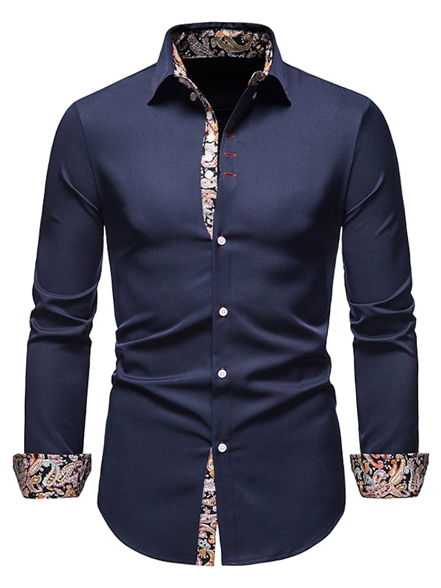 Men's Button Up Shirt Dress Shirt Collared Shirt Black White Wine Long Sleeve Abstract Wedding Daily Clothing Apparel