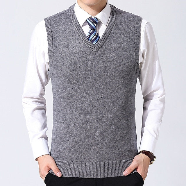 Men's Sweater Vest Wool Sweater Pullover Sweater Jumper Knit Knitted Solid Color V Neck Stylish Vintage Style Clothing Apparel Winter Fall Green Black S M L