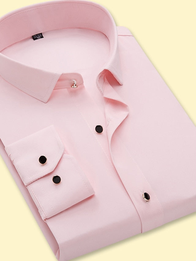 Men's Button Up Shirt Dress Shirt Collared Shirt Light Pink Black White Long Sleeve Plain Square Neck All Seasons Wedding Work Clothing Apparel Print