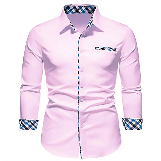 Men's Button Up Shirt Dress Shirt Collared Shirt Light Pink White Light Green Long Sleeve Graphic Turndown Spring Fall Wedding Outdoor Clothing Apparel Button-Down